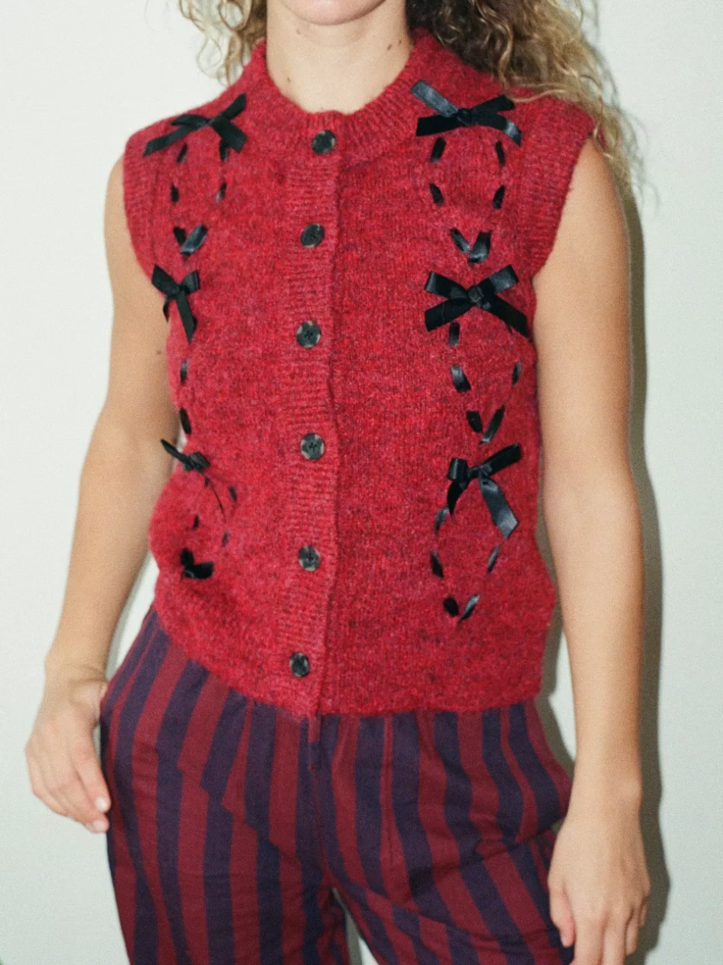 Shop Lisa Says Gah Aggie Knit Vest - Burgundy