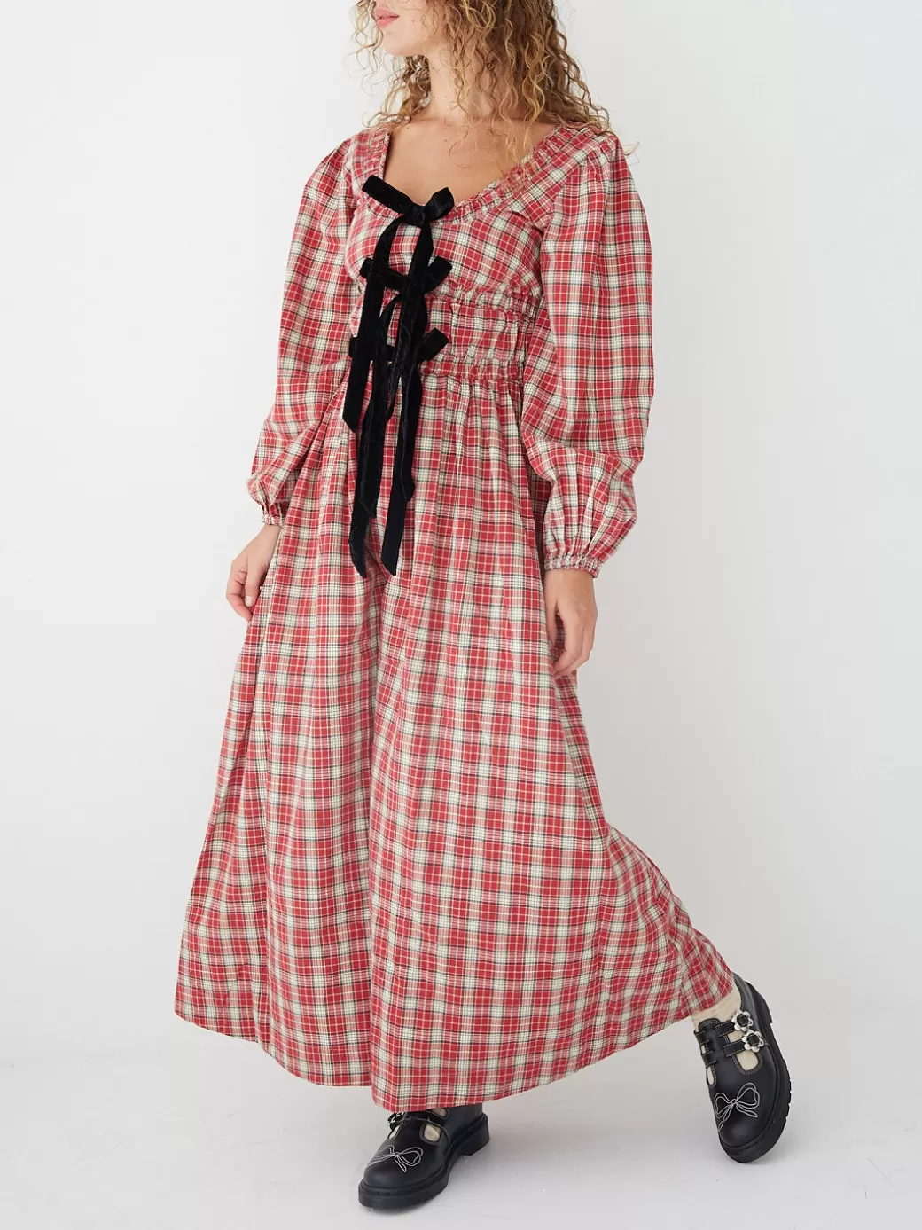 Hot Lisa Says Gah Dakota Bow Midi Dress - Red Check RedCheck