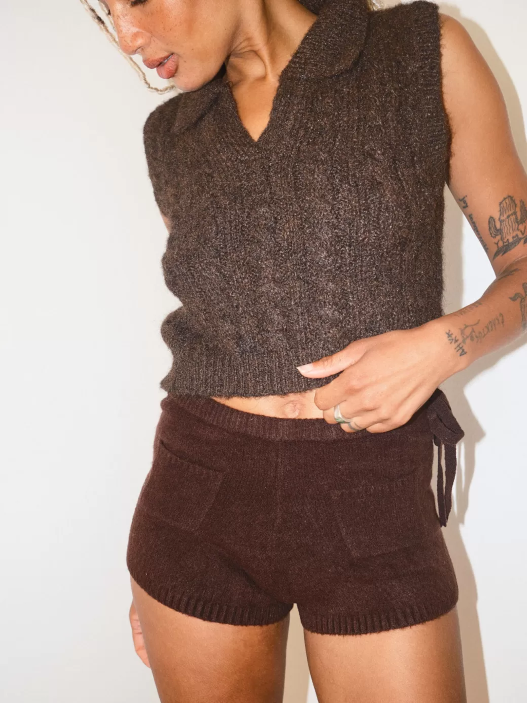 Cheap Lisa Says Gah Knit Shorts - Brown