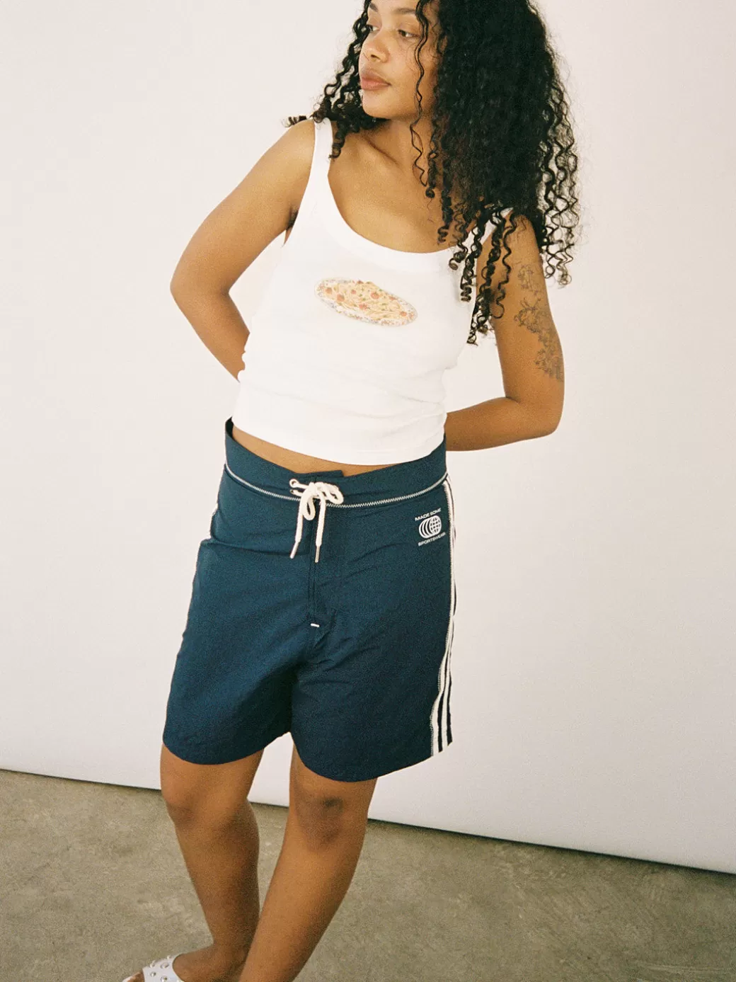 Shop Lisa Says Gah Made Some Long Shorts - Navy u0026 White Navy/White